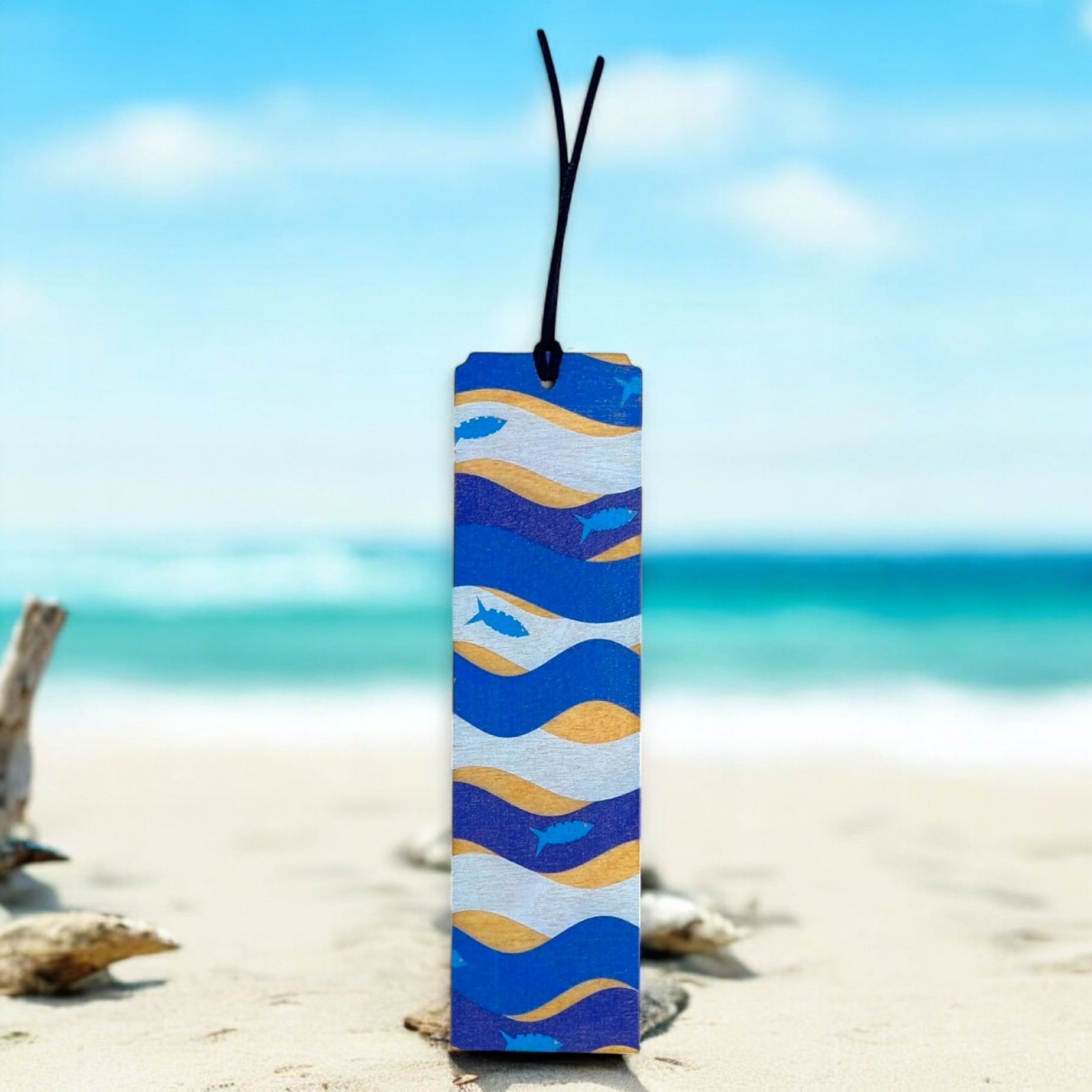 Wooden Bookmark - Fish in the Waves - Image 2