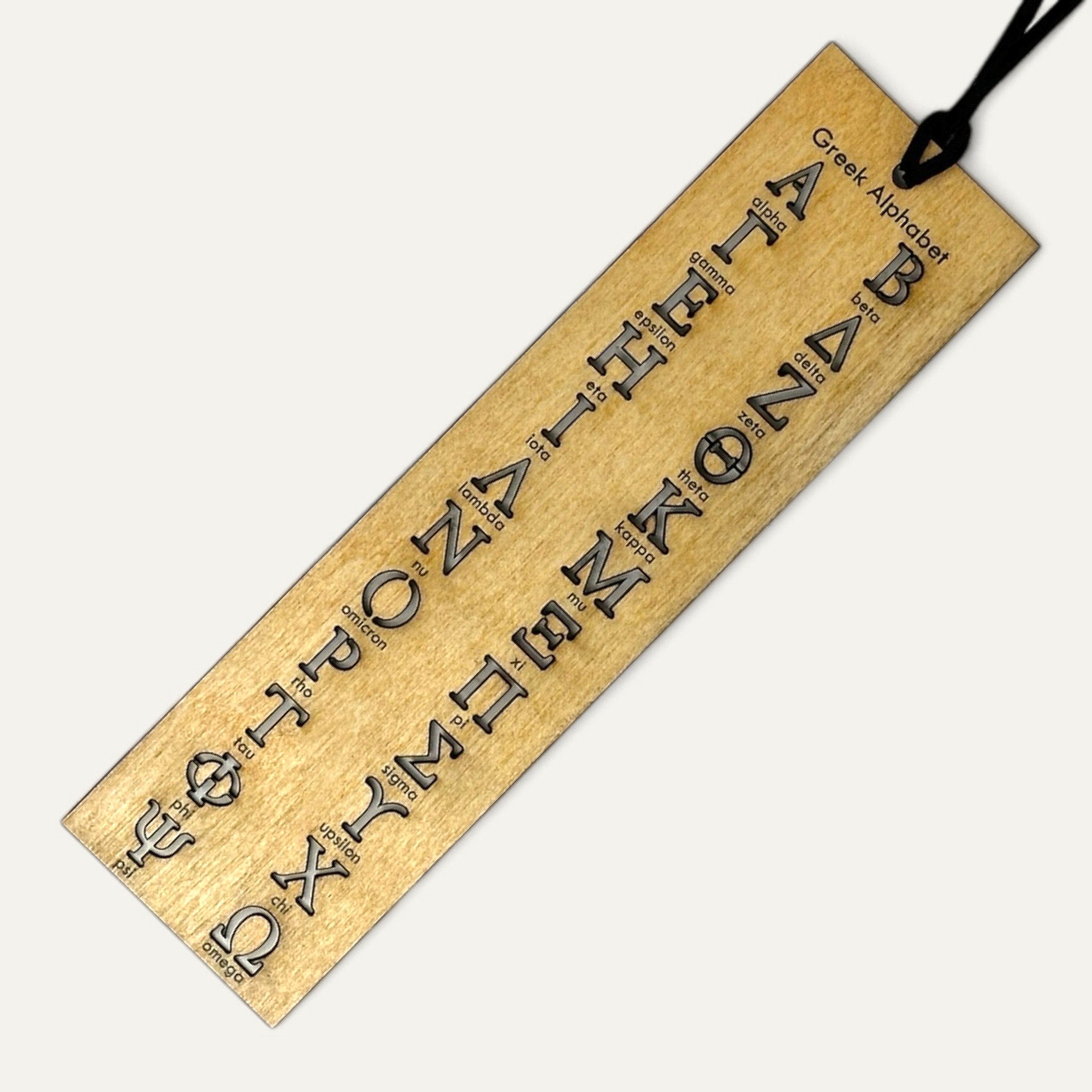 Wooden Bookmark - Greek Alphabet Stencil