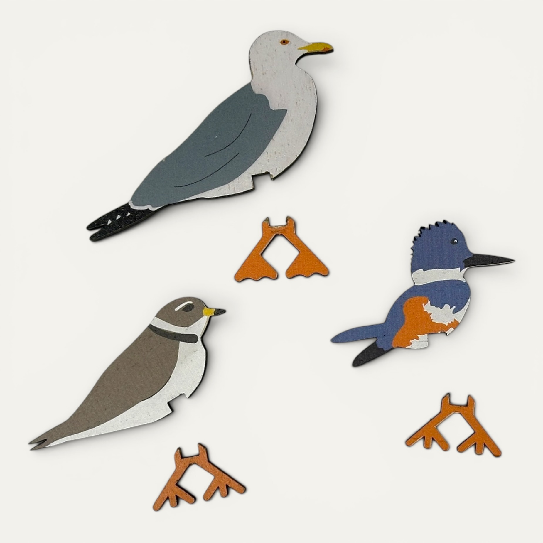 New England Shore Birds detail -- Piping Plover and Great Black-Backed Gull wooden figures