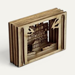 Right side angle of the Mark Twain House miniature showing shadow-box depth