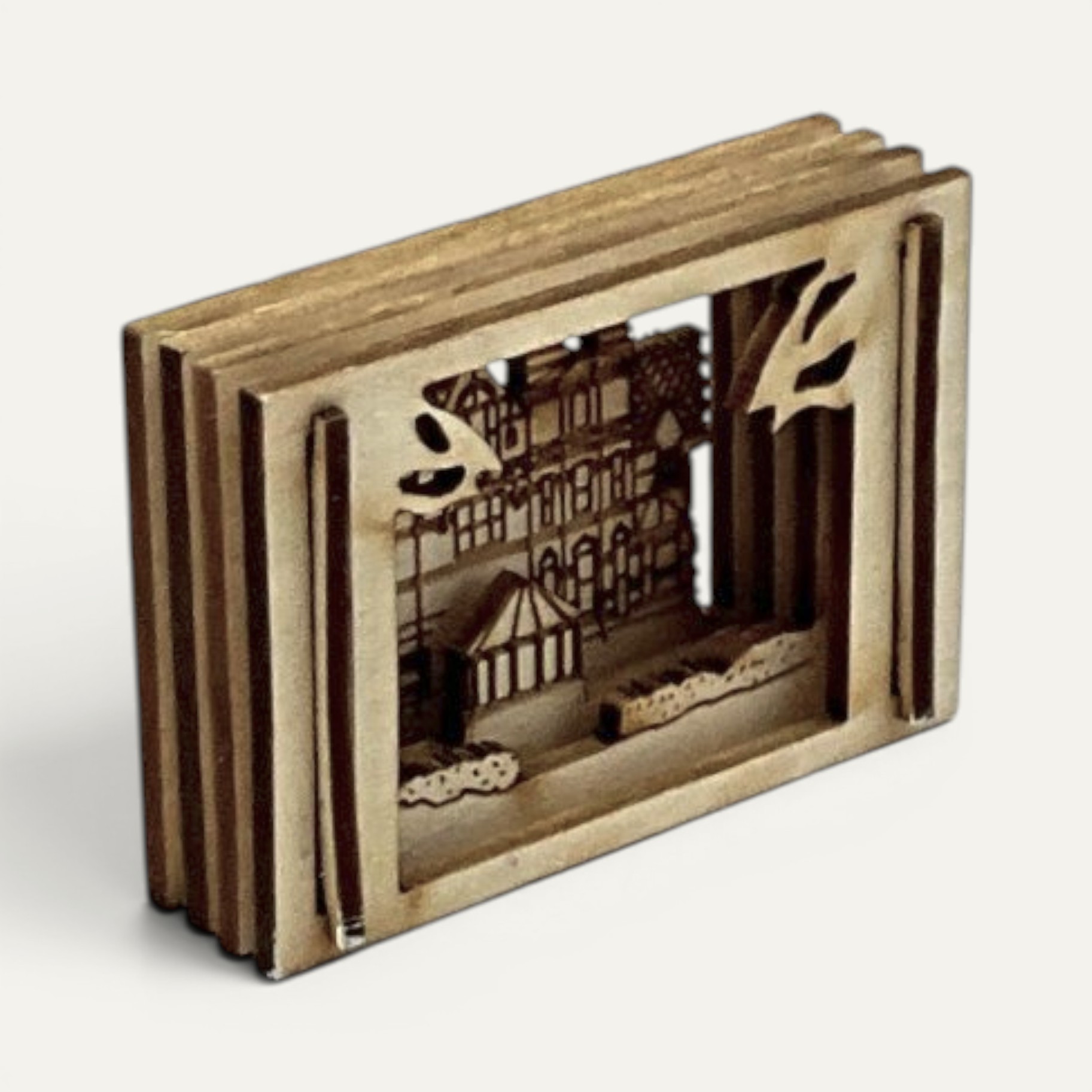 Right side angle of the Mark Twain House miniature showing shadow-box depth