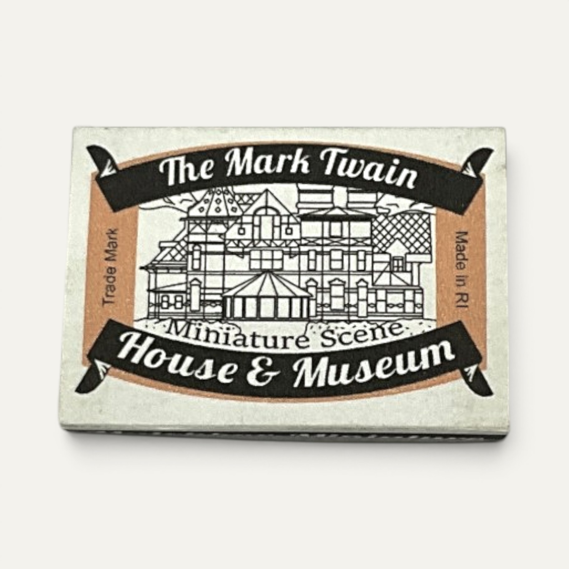 Illustrated matchbox-style sleeve packaging for the Mark Twain House miniature